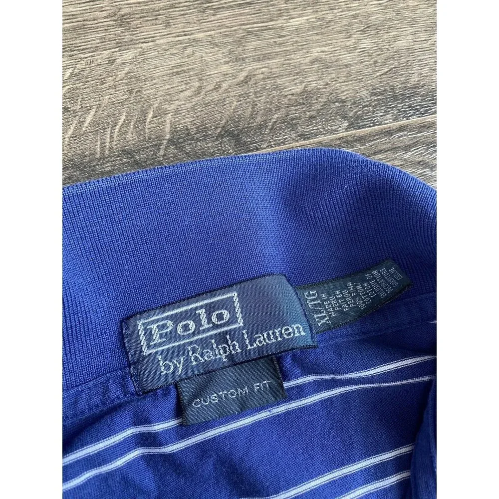 Polo by Ralph Lauren Blue White Striped Polo with Pink Pony